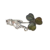 Antique Silver Hand Connemara Marble Shamrock Brooch