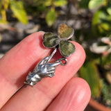 Antique Silver Hand Connemara Marble Shamrock Brooch