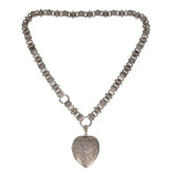 Antique Victorian Silver Book Chain Engraved Heart Locket Necklace