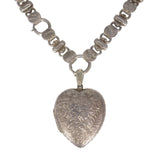 Antique Victorian Silver Book Chain Engraved Heart Locket Necklace