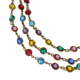 Vintage Czech Harlequin Rainbow Bezel Glass Chain Necklace
