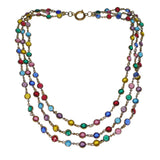Vintage Czech Harlequin Rainbow Bezel Glass Chain Necklace
