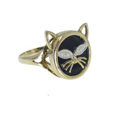Vintage 9ct Gold Onyx Cat Ring