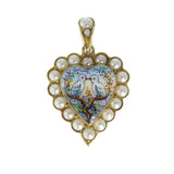 Vintage Enamel Billing Doves Heart Pendant