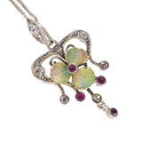 Antique Art Nouveau Enamel Leaf Pendant Necklace