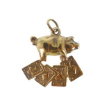 Antique 9ct Gold Pig Playing Card Charm