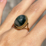 Vintage 9ct Gold Moss Agate Cabochon Ring