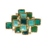 Vintage Modernist Green Glass Pendant Brooch