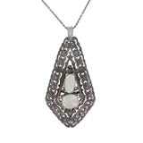 Antique Art Deco Silver Moonstone Marcasite Pendant Necklace