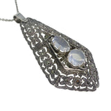 Antique Art Deco Silver Moonstone Marcasite Pendant Necklace