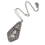 Antique Art Deco Silver Moonstone Marcasite Pendant Necklace