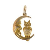 Antique Edwardian 9ct Gold Owl & Crescent Moon Charm