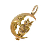 Antique Edwardian 9ct Gold Owl & Crescent Moon Charm