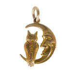 Antique Edwardian 9ct Gold Owl & Crescent Moon Charm