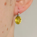 Antique Silver Yellow Paste Close Backed Earrings