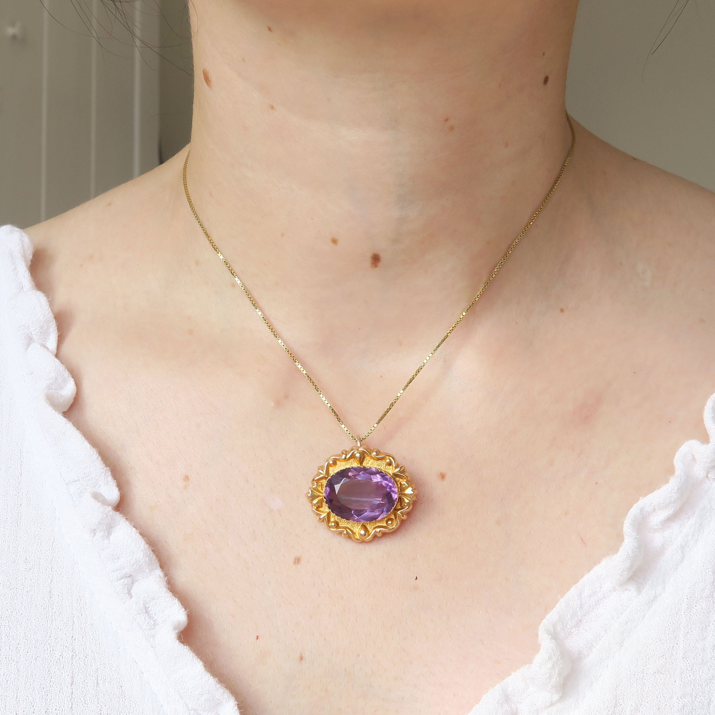 Antique 9ct Gold Amethyst Brooch Pendant