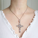 Antique Silver Ceylon Moonstone Byzantine Cross Pendant