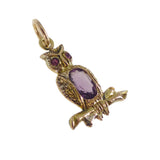 Antique 9ct Gold Purple Paste Owl Charm