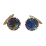 Antique Peacock Foil Glass Ivy Gold Cufflinks