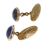 Antique Peacock Foil Glass Ivy Gold Cufflinks