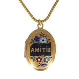 Antique French 'Amitie' Floral Enamel Locket Necklace