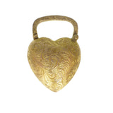 Antique Victorian Engraved Gold Metal Heart Locket Padlock