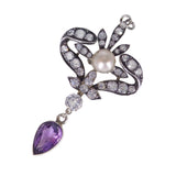 Antique Art Nouveau Silver Purple Paste Pendant