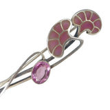 Antique Art Nouveau Silver Pink Plique-à-jour Glass Brooch
