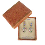 Antique German Silver 'Feinste Rheinkiesel' Iris Glass Heart Earrings