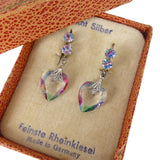 Antique German Silver 'Feinste Rheinkiesel' Iris Glass Heart Earrings