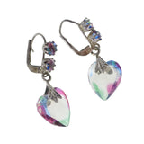 Antique German Silver 'Feinste Rheinkiesel' Iris Glass Heart Earrings