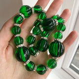 Vintage French Green Melon Glass Bead Necklace