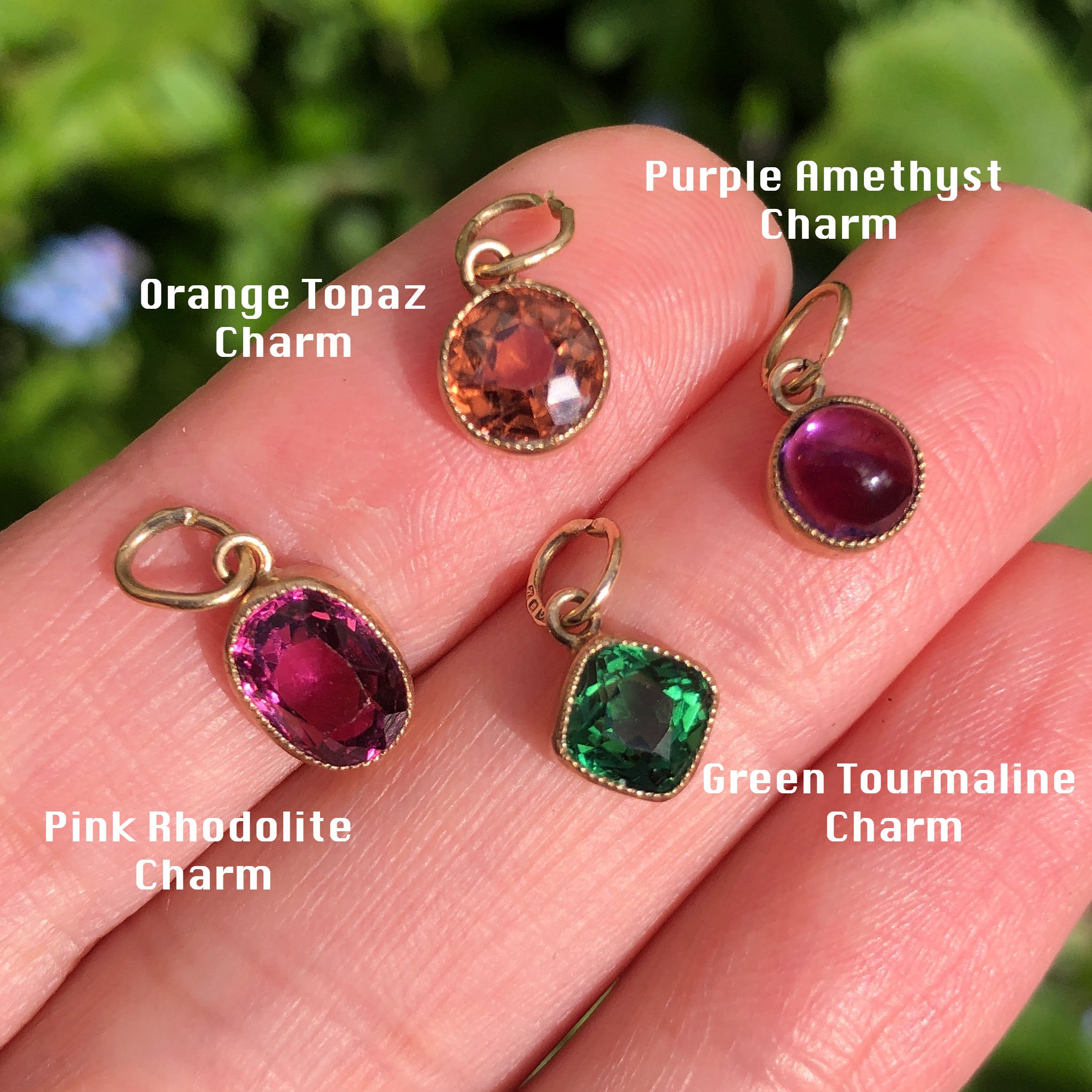 Vintage Gold Precious Topaz Tourmaline Garnet & Amethyst Charms
