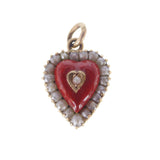 Antique Red Enamel Pearl Heart Gold Charm