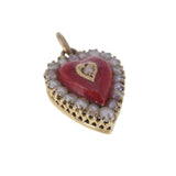 Antique Red Enamel Pearl Heart Gold Charm