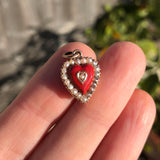 Antique Red Enamel Pearl Heart Gold Charm