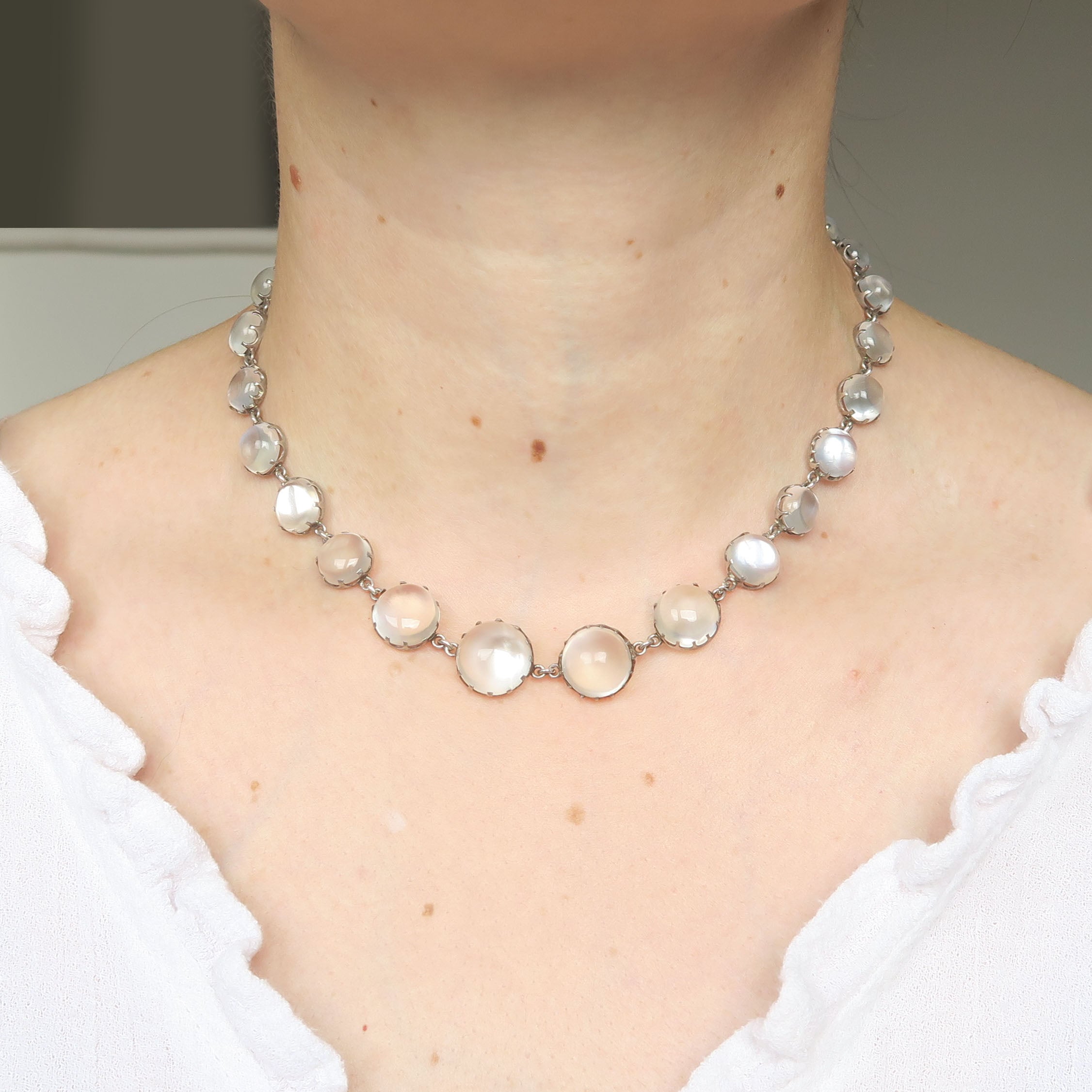 Antique Silver Moonstone Collet Necklace
