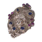 Antique Silver Austro Hungarian Sapphire & Ruby Figural Buckle Slide