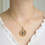 Antique Rolled Gold Blue Glass Clover Pendant