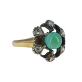 Antique Rose Gold Mine Cut Diamond & Turquoise Ring