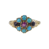 Antique Victorian 9ct Gold Turquoise Floral Ring