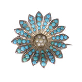 Antique Turquoise & Pearl Flower Brooch
