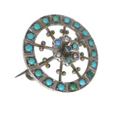 Antique Silver Turquoise Floral Brooch