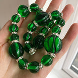 Vintage French Green Melon Glass Bead Necklace