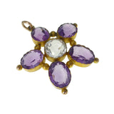 Antique Gold Amethyst Rock Crystal Floral Pansy Pendant