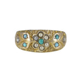 Antique Victorian Gold Turquoise  Glass Pearl Floral Ring