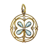 Antique Rolled Gold Blue Glass Clover Pendant