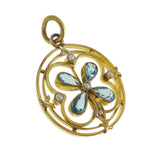 Antique Rolled Gold Blue Glass Clover Pendant