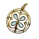 Antique Rolled Gold Blue Glass Clover Pendant