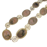 Antique German Zaun Rhodonite Swirled Silver Gilt Necklace